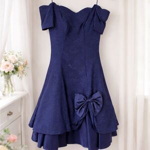 Y2k vintage Notorious Blue Floral Jacquard Cocktail Dress Size 5 Bow